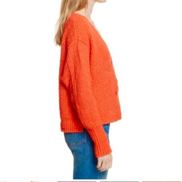 Free People Coco V-neck Cozy Soft Oversized Orange Chunky Knit Sweater - Picture 6 of 10